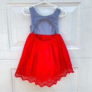 18-24 Baby Gap open back dress red and blue chambray baby girl